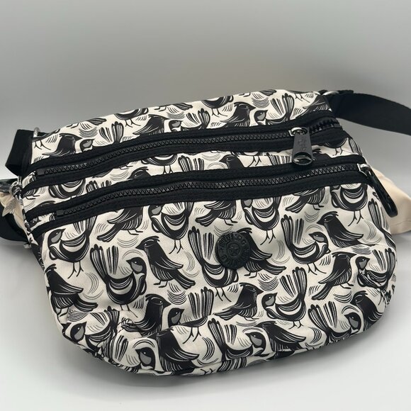 🖤 Kipling Printed Crossbody Bag – Black & White Bird Pattern - Picture 1 of 7